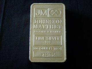 Vintage 100 Oz Silver Bar - Johnson Matthey (pressed) R25652 (no Box)