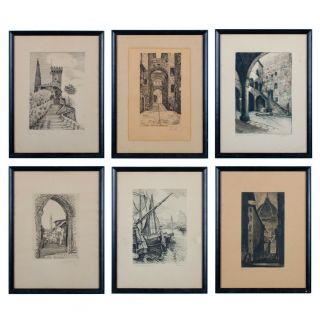 Set Of 6 Italian Architectural/street Scenes Antique Etchings