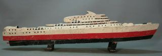 Antique Art Deco Era Cruise Liner Old Passenger Ship Wood Folk Art Ship Model