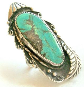 Enormous Vintage Navajo Turquoise Sterling Ring Size 10 - 19 Grams - 2 3/8 " X 1 "