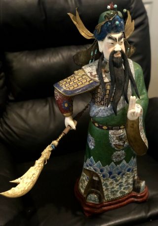 Chinese Guanyu Temple Bronze Copper Cloisonne Enamel Japanese Statue Warrior