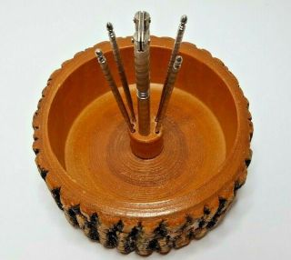 Ellwood Rusticware Vintage Wood Tree Bark Nut Bowl W Nutcracker 4 Picks Usa