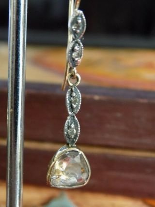 Fine Vintage 1.  5ct old mine rose cut diamond 9ct gold silver earrings 3