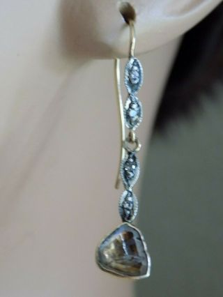 Fine Vintage 1.  5ct old mine rose cut diamond 9ct gold silver earrings 6