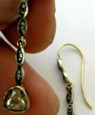 Fine Vintage 1.  5ct old mine rose cut diamond 9ct gold silver earrings 7