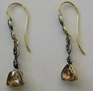 Fine Vintage 1.  5ct old mine rose cut diamond 9ct gold silver earrings 8