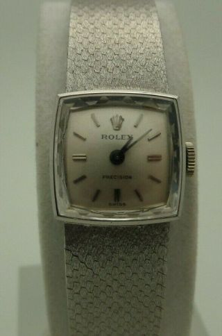 Ladies 1960s Vintage Rolex Precision Square 18kt White Gold Watch 2628