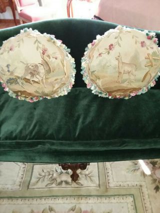 Aubusson Antique French Flat Woven pair pillows 3