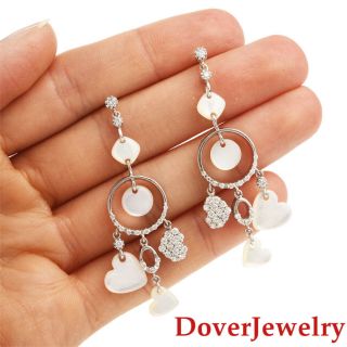 Italian 1.  10ct Diamond Mother Of Pearl 18k Gold Heart Earrings 11.  8 Grams Nr