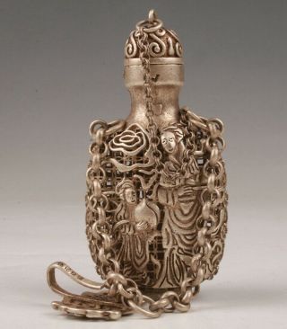 Chinese Tibetan Silver Handmade Hollowed Carving Belle Snuff Bottle Pendant Gift