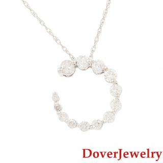 Estate Diamond 14k White Gold Half Moon Circle Pendant Chain Necklace Nr