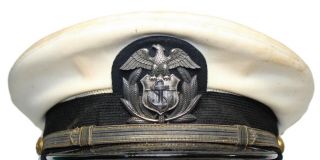 Us Wwii Merchant Marine Officers Visor Hat W/ Sterling Badge Size 7 3/8