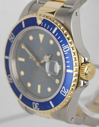 Vintage Rolex Submariner 16803 Two - Tone Gold Steel Tropical Blue 40mm Date Watch 2