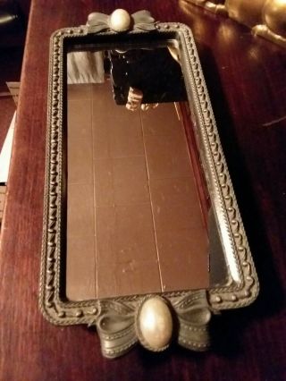 Unique Ornate Vanity/dresser Top Mirror With Pearl Ribbon End Design /very - Rare