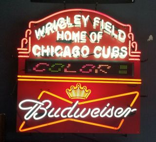 Very Rare Chicago Cubs Wrigley Field Marquee Neon Sign W/led Display.  33x33