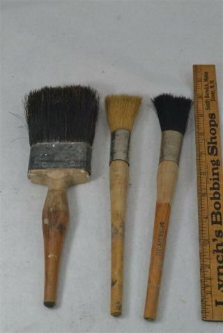 Antique Paint Brush Natural Bristle Early Wood Handle 3 Old 3 " Tool Wall Trim