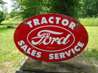 Vintage 1959 Ford Tractor Sales - Service Porcelain Enamel Dealership Sign