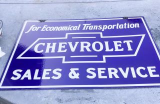 Vintage Porcelain Chevrolet Sales And Service 2 Sided Sign