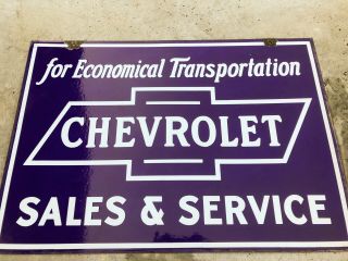 Vintage Porcelain Chevrolet Sales And Service 2 Sided Sign 5