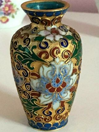 Antique/vintage Japanese Meiji Champleve Bronze Enamel Lotus Cloisonne Vase