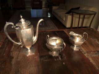 Shreve Vintage Antique 950 Sterling Silver Three - Piece Tea Coffee Pot Service