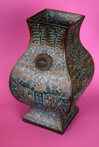 Chinese Ming Vase Cloisonne Bronze Enamel Square Base