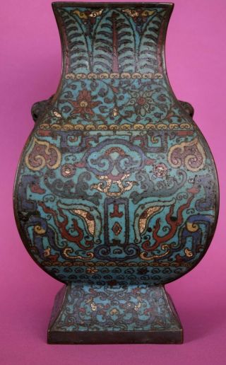 Chinese Ming vase cloisonne bronze enamel square base 3