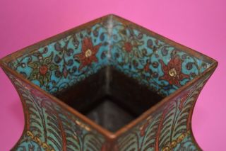 Chinese Ming vase cloisonne bronze enamel square base 7