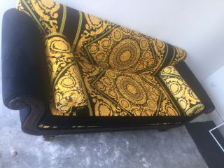 vintage solid wood hand carved large sofa with Gianni Versace upholstery velvet 12
