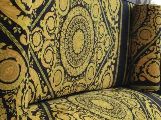 vintage solid wood hand carved large sofa with Gianni Versace upholstery velvet 9