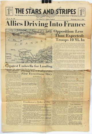 Issue Of Stars & Stripes Wed.  June 7,  1944 D - Day Invasion News