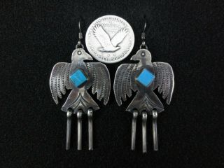 Vintage Sterling Silver And Turquoise Thunderbirds Earrings