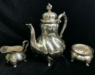 Vintage,  Antique 830 Silver German Tea Set: Pot (teapot),  Sugar Bowl,  & Creamer