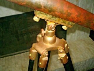 Antique Vintage Nautical Brass & Copper Telescope With Black Wooden Tripod Stand 5