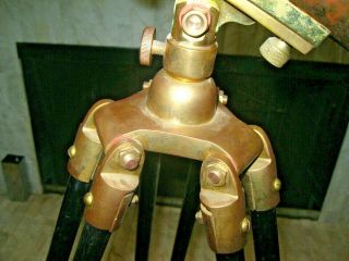 Antique Vintage Nautical Brass & Copper Telescope With Black Wooden Tripod Stand 6