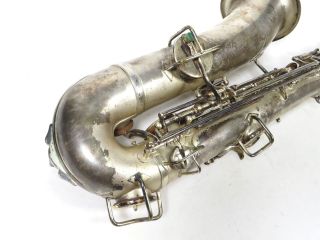 Vintage Martin Stencil Carl Fischer York Low Pitch Silver Saxophone Sax 6
