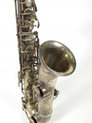 Vintage Martin Stencil Carl Fischer York Low Pitch Silver Saxophone Sax 7