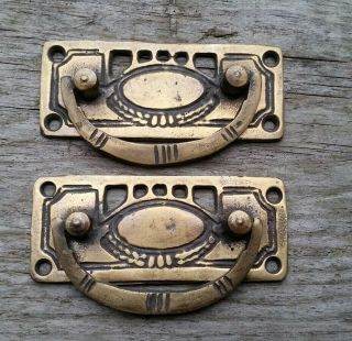 2 Arts And Crafts Antique - Style Brass Handles Pulls Hardware 3 1/8 " W H33