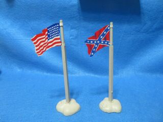 Marx Giant Blue& Gray Playset Tin Flags With Matching Poles,  Bases