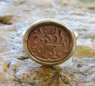 Vintage Ed Levin Modernist 14k Rose Gold & Sterling Egyptian Coin Ring