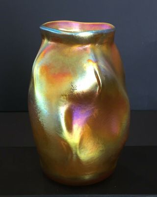 Antique Signed L.  C.  T.  Tiffany Studios Favrile Art Glass Vase Irregular Gold