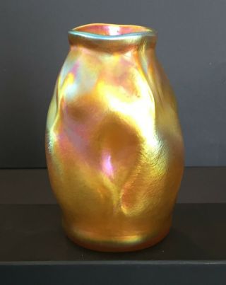 ANTIQUE SIGNED L.  C.  T.  TIFFANY STUDIOS FAVRILE ART GLASS VASE IRREGULAR GOLD 2