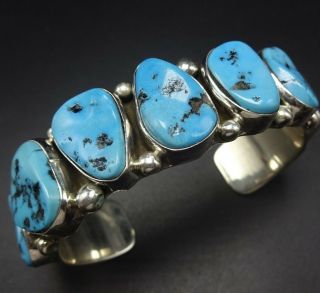 Signed Vintage Navajo Sterling Silver & Kingman Turquoise Cuff Bracelet 51.  5g