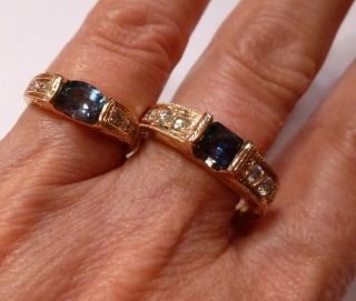 Estate 2 Vintage 18k Handmade Montana Sapphire Diamond Wedding Rings