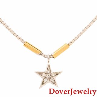 Estate Diamond 18k Gold Star Pendant Charm Chain Necklace 7.  4 Grams Nr