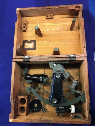 Vintage Simex Nautical Marine Sextant In Wood Case For Boat Ship Compass Japan