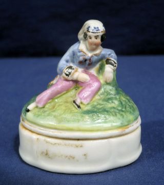 Vtg Antique 19th Century Staffordshire Fairing Trinket Box Sailor French Jacobin