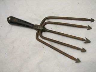 Antique 5 - Tine Fish Eel Frog Gig Tool Spear Head Iron Fishing Tool Fork
