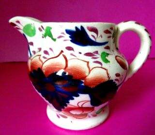 Antique Gauudy Welsh Miniature Pottery Creamer Hand Painted