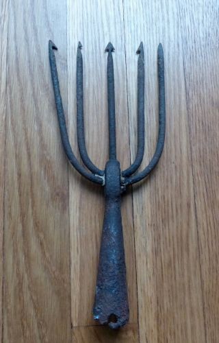Vintage Blacksmith Hand Forged Eel,  Fish Spear,  5 Tines